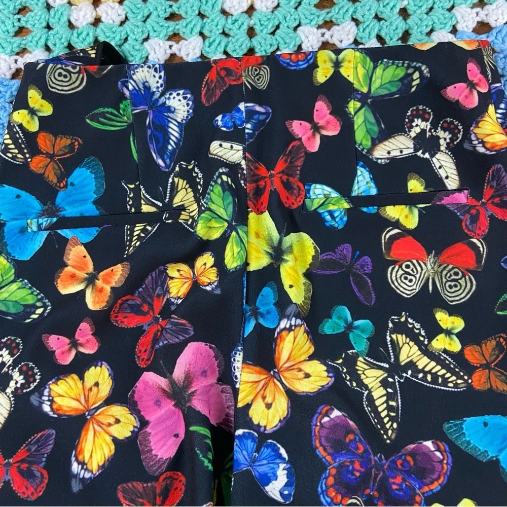 Alice + Olivia Teeny Rainbow Butterfly Print Flare Bell Bottom Pants Size 4 - Picture 10 of 16